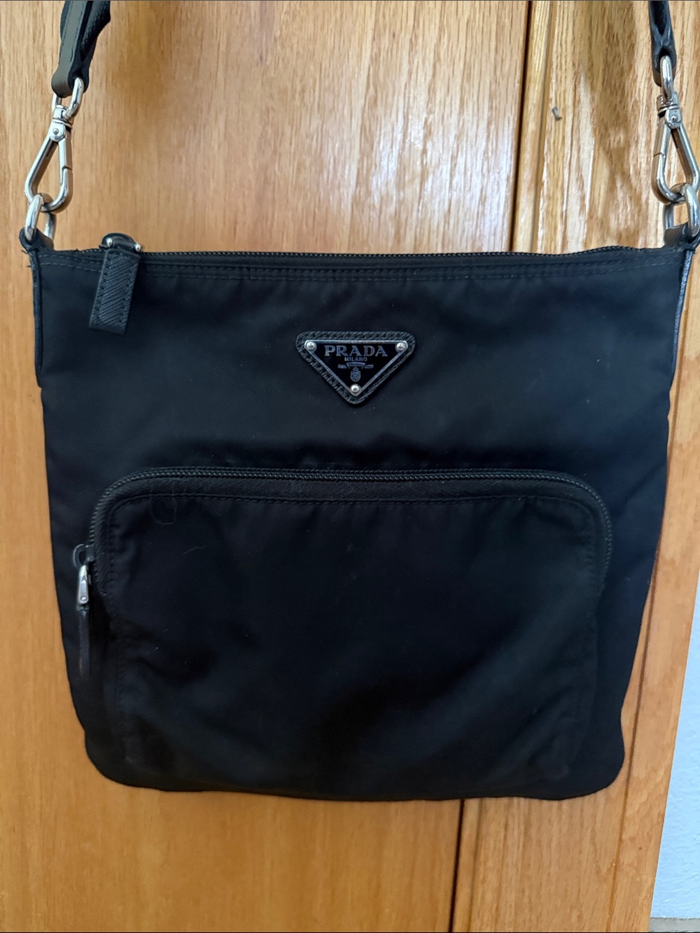 Prada Black Nylon Messenger Bag with Silver Hardware